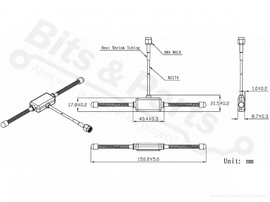 RF Antenne Di-pole 433MHz 3dBi male SMA